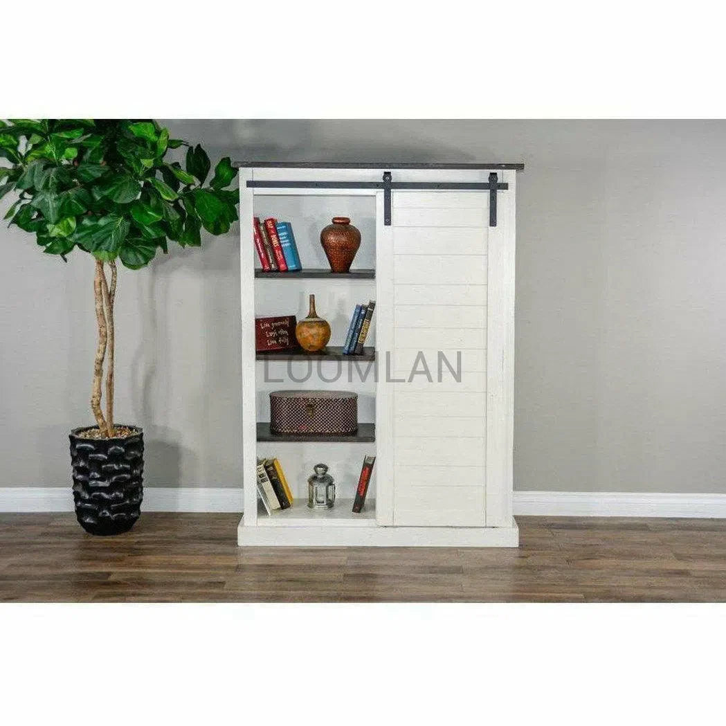 48x66" White Barn Door Bookcase With Wood Shelves Bookcases Sideboards and Things By Sunny D