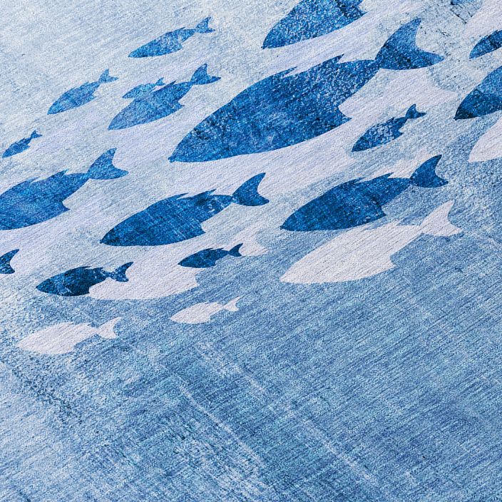 Nautical Blue Washable Indoor-Outdoor Rug