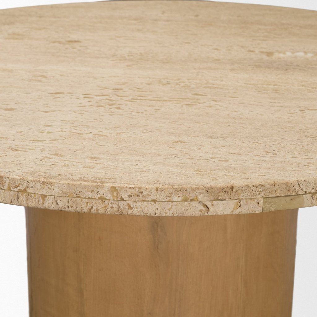 Siena 42" Round Travertine Top Pedestal Dining Table -- Brown
