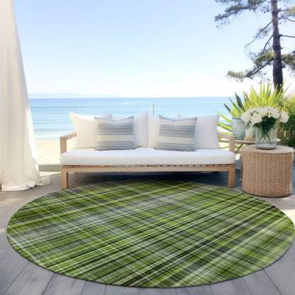 Plaid Green Washable Indoor-Outdoor Rug -- green