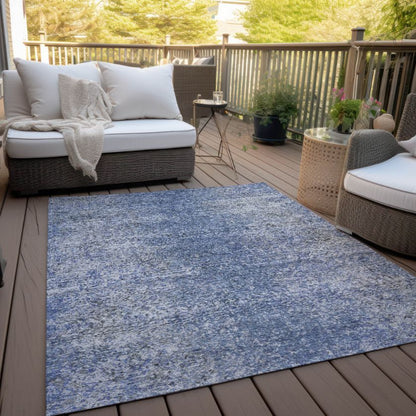 Vintage Blue Washable Indoor-Outdoor Rug