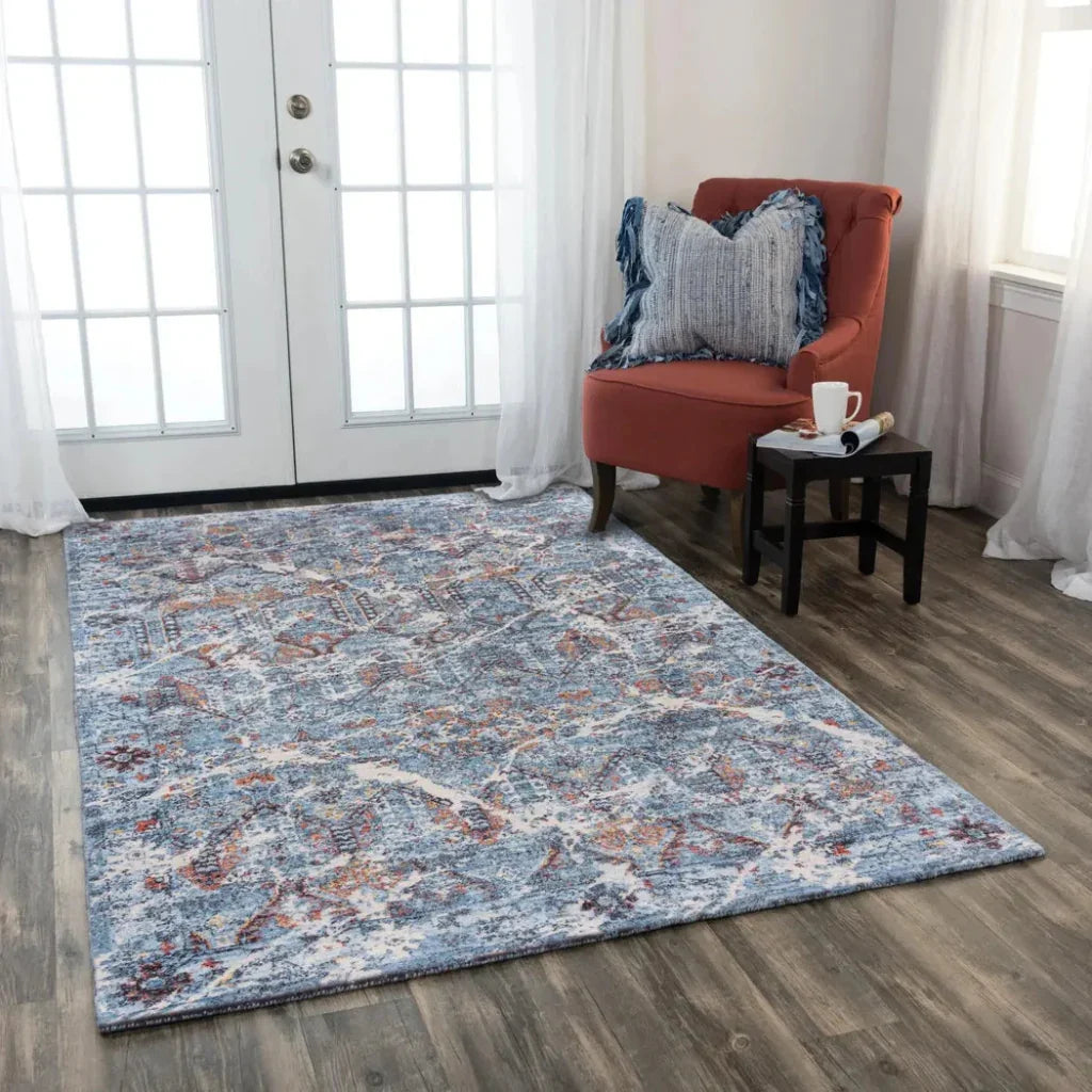 Cyri Geometric Blue/ Beige Large Area Rugs -- beige