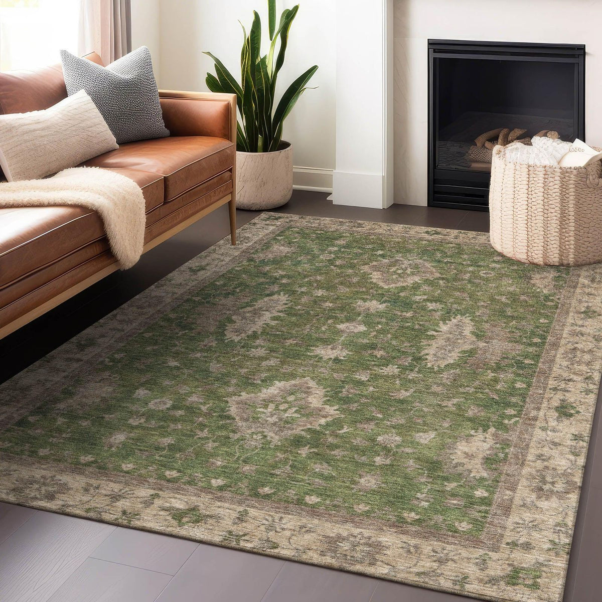 Iriaris Green Washable Indoor-Outdoor Rug -- green