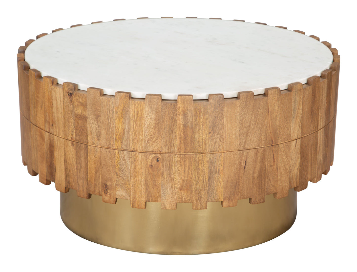 Bombay Natural Wood and Marble Round Coffee Table