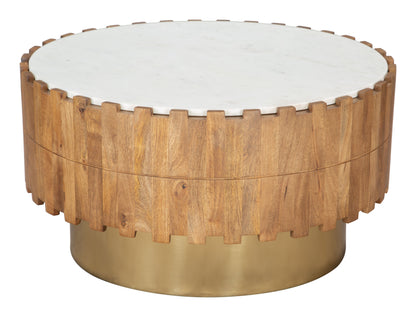 Bombay Natural Wood and Marble Round Coffee Table