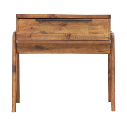 Brown Square Side Table Drawers Wood Wood Base -- view 2