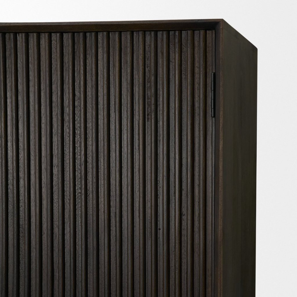 Cinder 42" Distressed Dark Brown Reeded 2-Door Tall Cabinet -- Dark Brown
