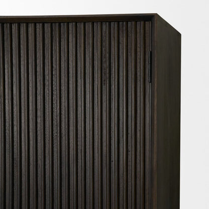 Cinder 42" Distressed Dark Brown Reeded 2-Door Tall Cabinet -- Dark Brown