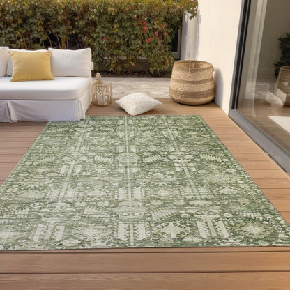 Laearis Green Washable Indoor-Outdoor Rug