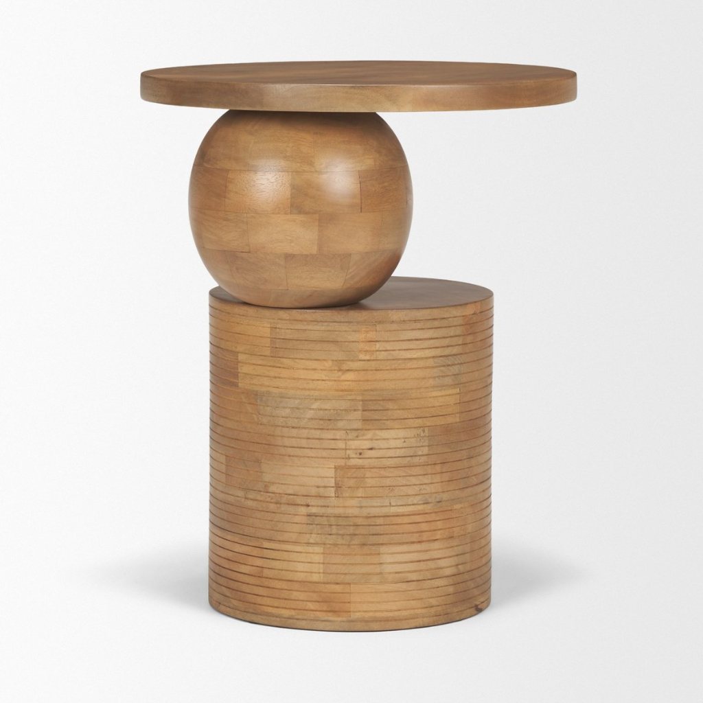 Stack 18" Round Light Brown Solid Wood Geometric Accent Tabl -- Light Brown