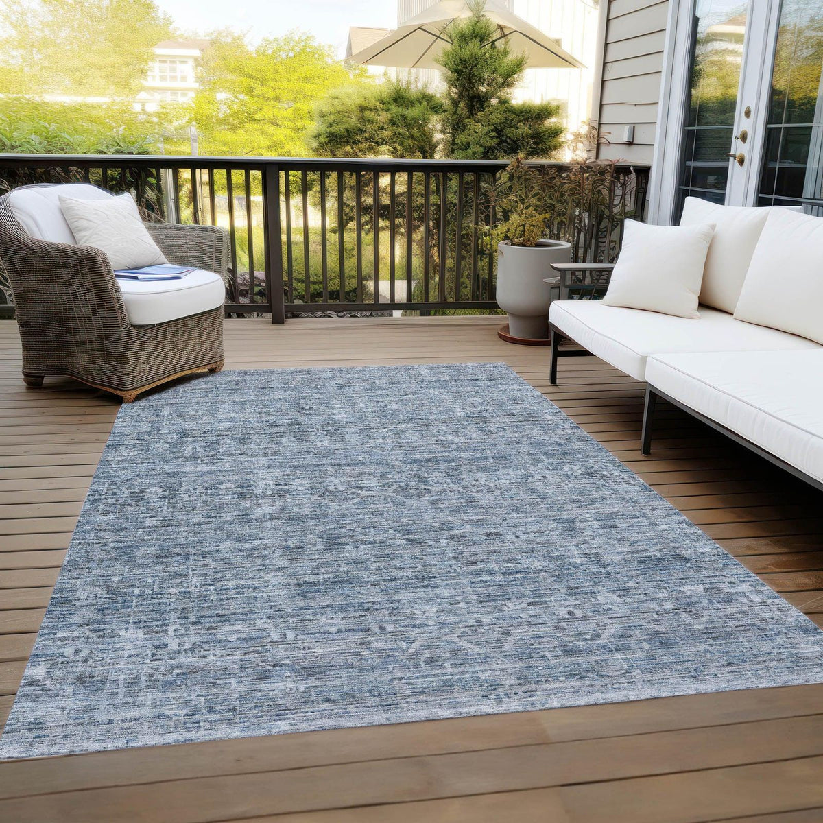 Irion Blue Washable Indoor-Outdoor Rug