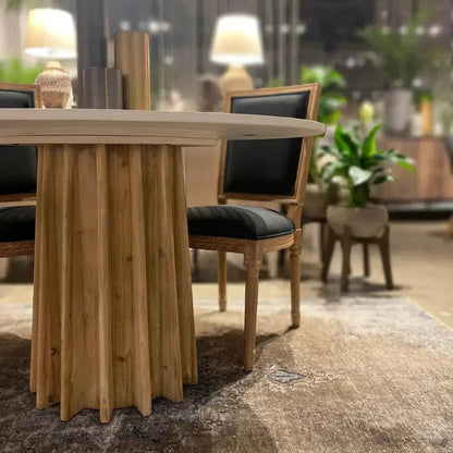 Round Beige & White Dining Table Concrete -- view 2