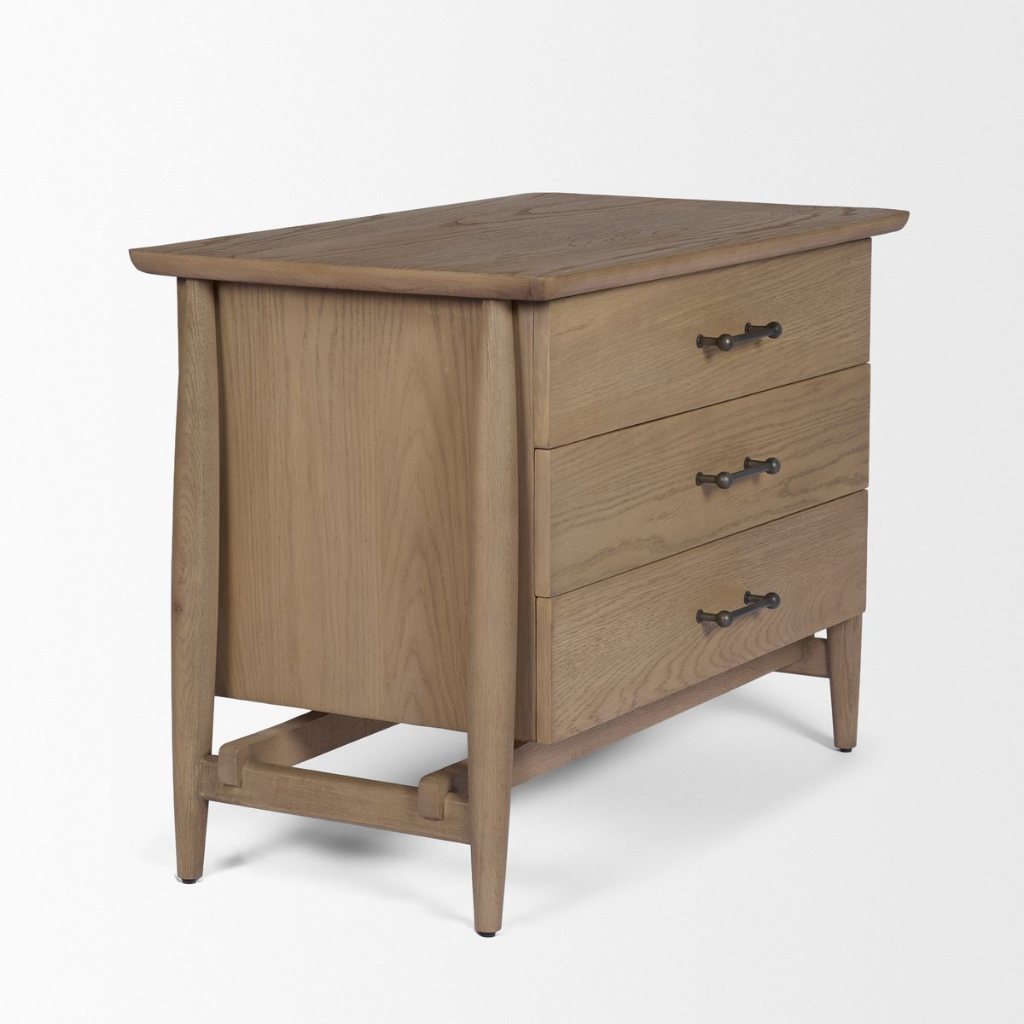 Hollis 35"W Gray-Brown Wood 3-Drawer Closed Nightstand -- Brown