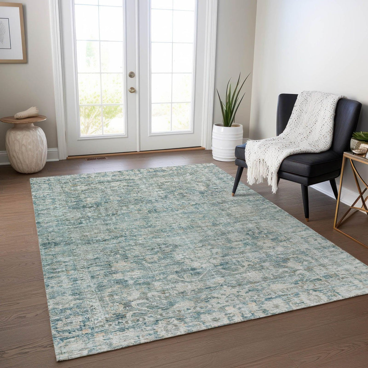 Iriira Teal Washable Indoor-Outdoor Rug -- teal