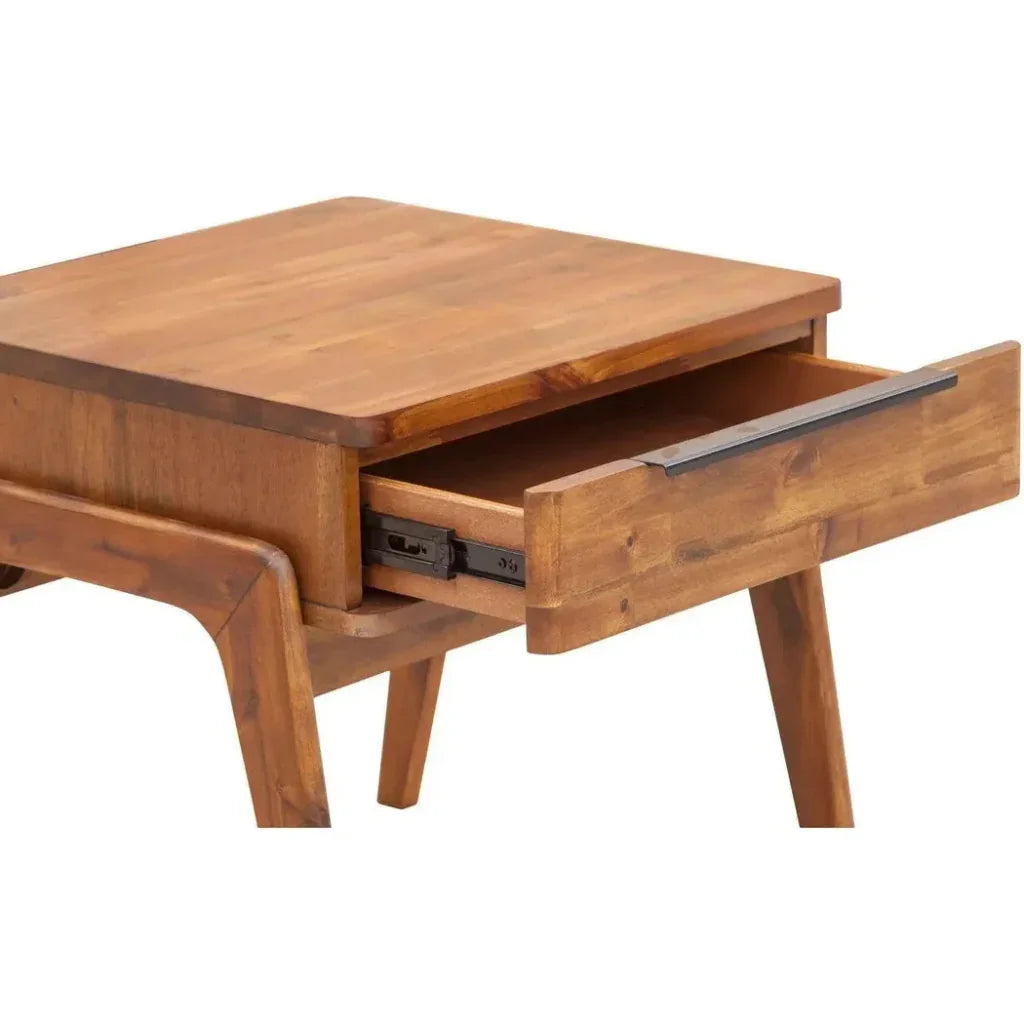 Brown Square Side Table Drawers Wood Wood Base -- view 5
