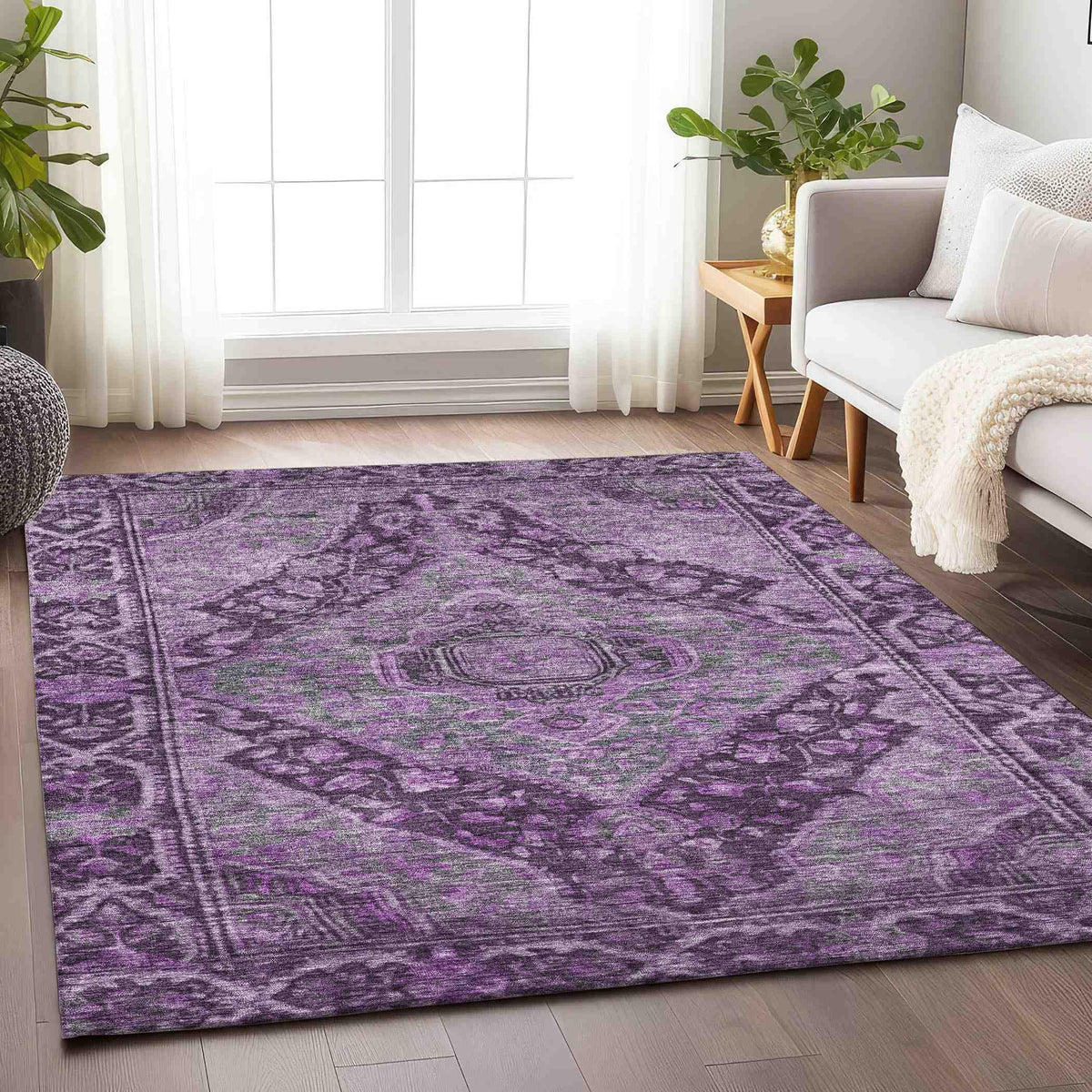 Kaelanor Purple Washable Indoor-Outdoor Rug -- purple