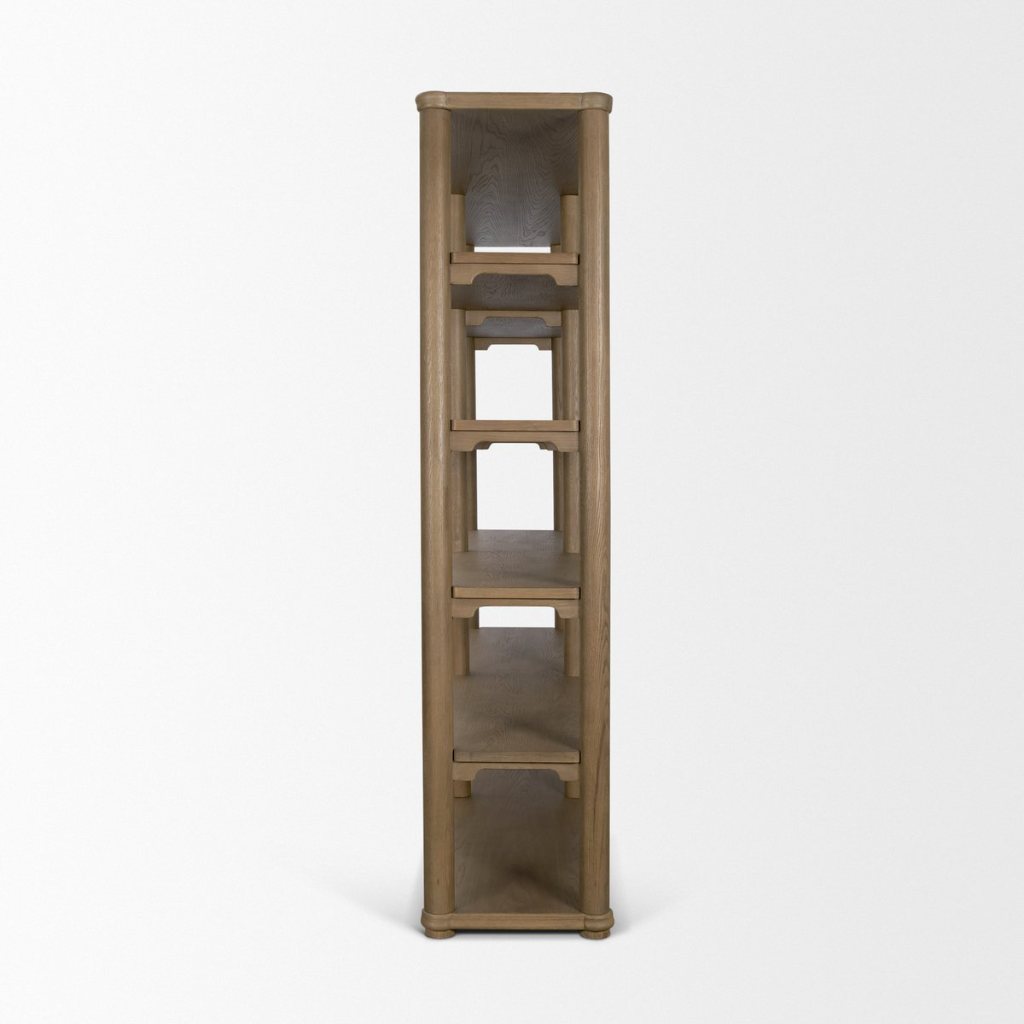 Alden 84.5" Medium Brown Solid Wood 5-Shelf Open Shelving Un -- Medium Brown