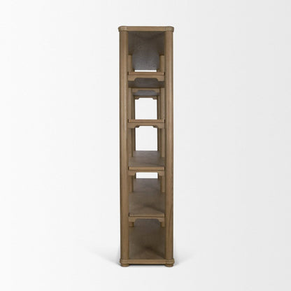 Alden 84.5" Medium Brown Solid Wood 5-Shelf Open Shelving Un -- Medium Brown