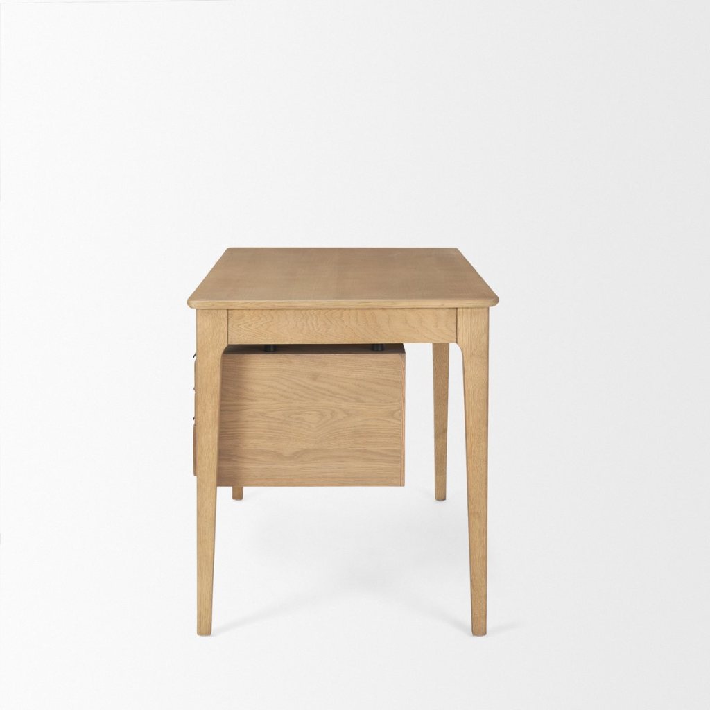 Tino 55.1"L Light Brown Solid Oak Wood 4-Drawer Desk -- Light Brown