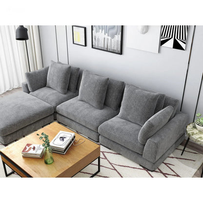 5 PC Grey Corduroy Couch Large Classic Corner Modular Sofa Modular Sofas LOOMLAN By Moe's Home