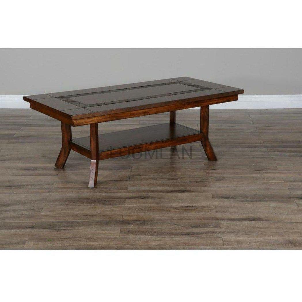 50" Dark Wood Stain Slate Cocktail Coffee Table 1 Storage Shelf Coffee Tables Sideboards and Things By Sunny D