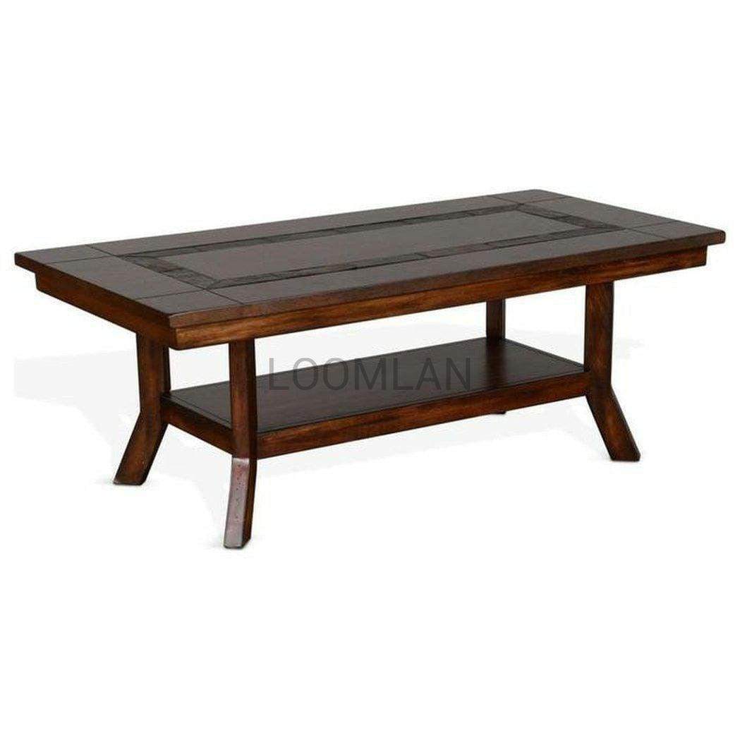 50" Dark Wood Stain Slate Cocktail Coffee Table 1 Storage Shelf Coffee Tables Sideboards and Things By Sunny D