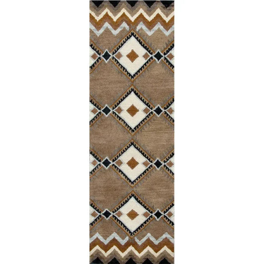 Cyta Wool Brown Hallway Kitchen Runner Rug