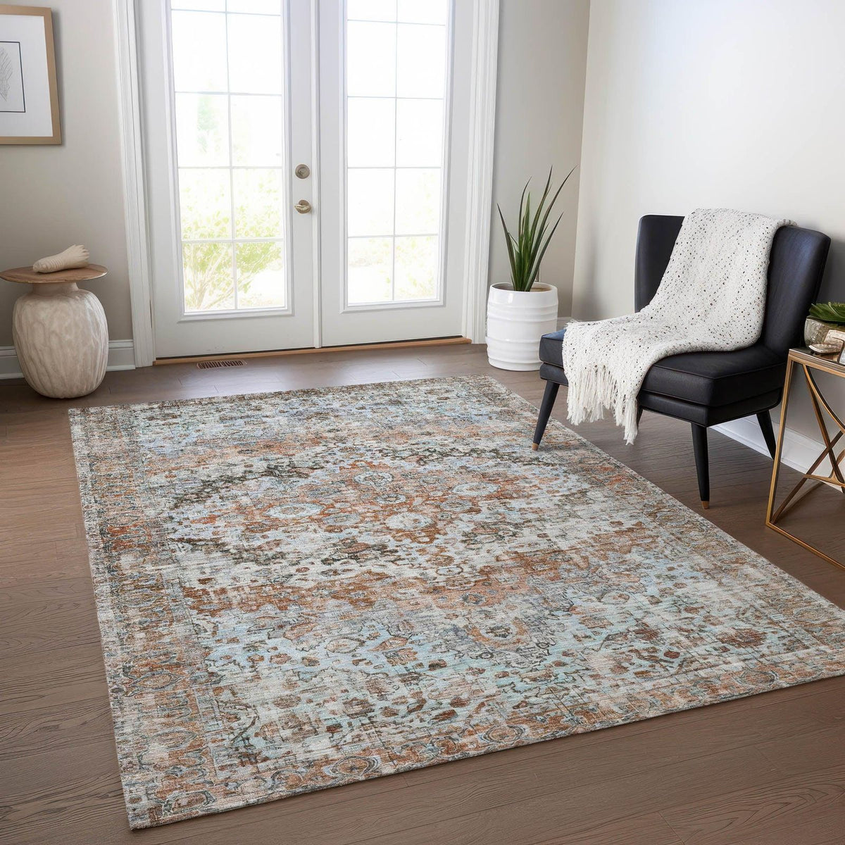 Jaelien Orange Washable Indoor-Outdoor Rug -- view 2