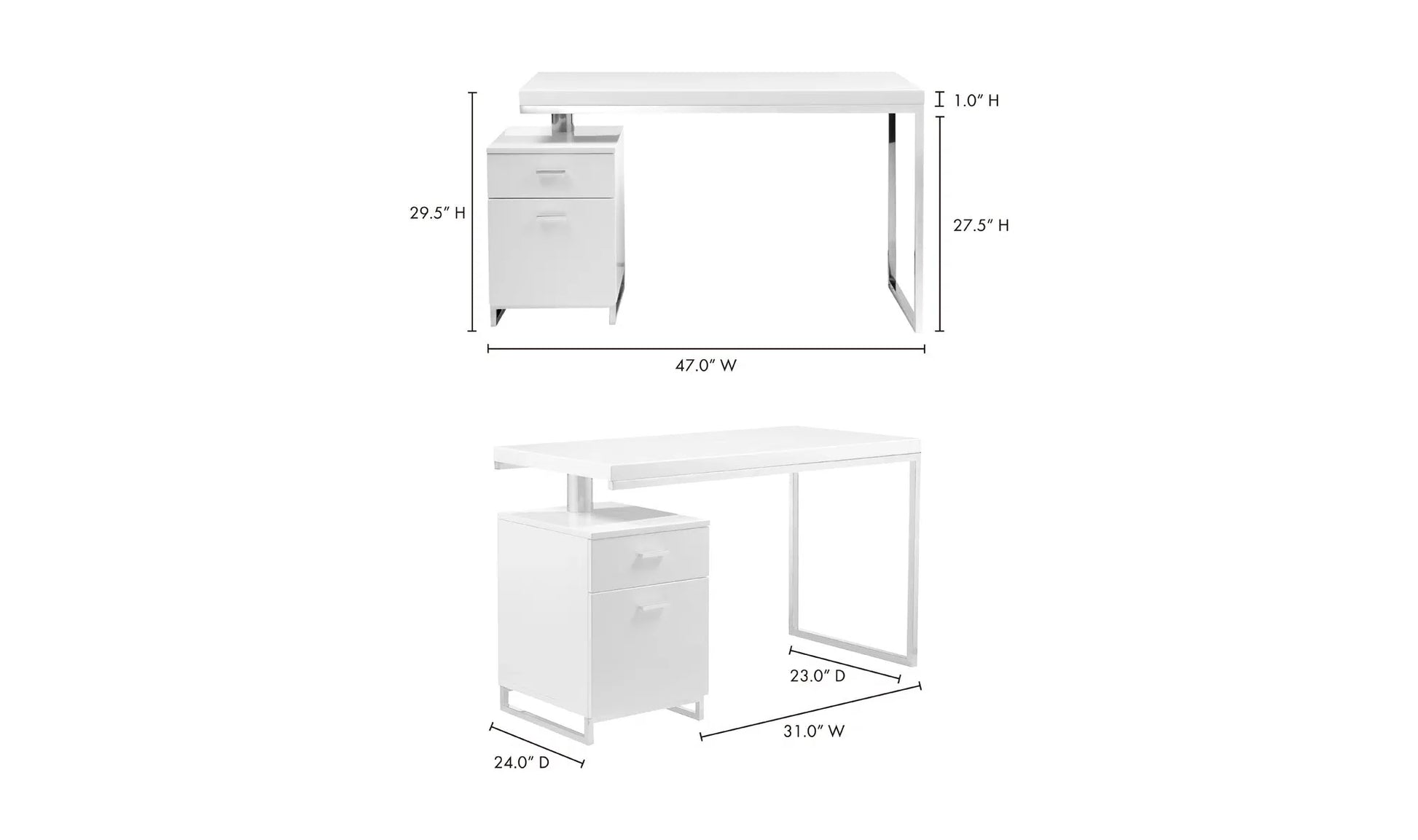 51 Inch White Modern Executive Desk-Home Office Desks-Moe's Home-LOOMLAN