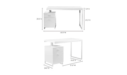 51 Inch White Modern Executive Desk-Home Office Desks-Moe's Home-LOOMLAN