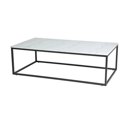 51" White Rectangle Coffee Table Marble Top With Metal Base Coffee Tables LOOMLAN By LHIMPORTS