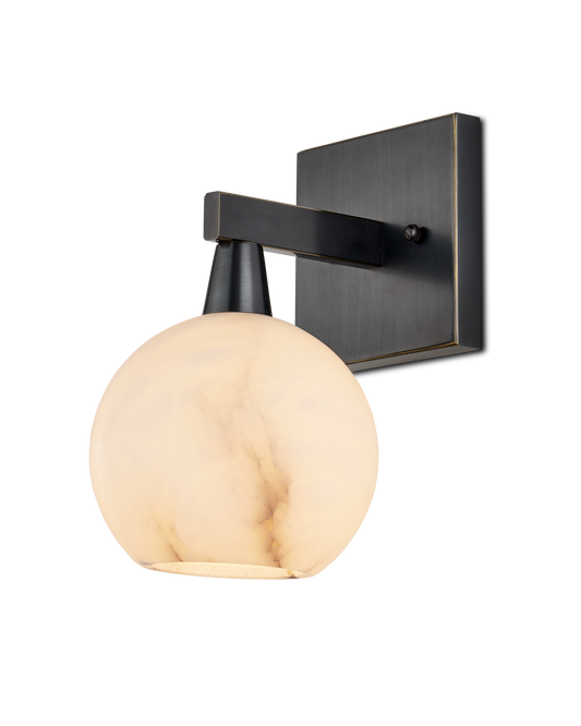 Bombelles Metal and Alabaster Black Bath Wall Sconce