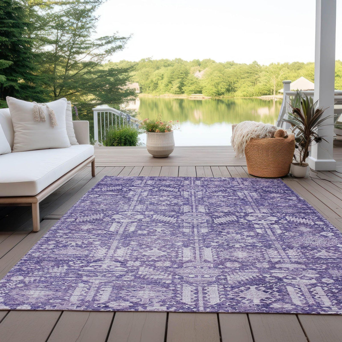 Laearis Purple Washable Indoor-Outdoor Rug