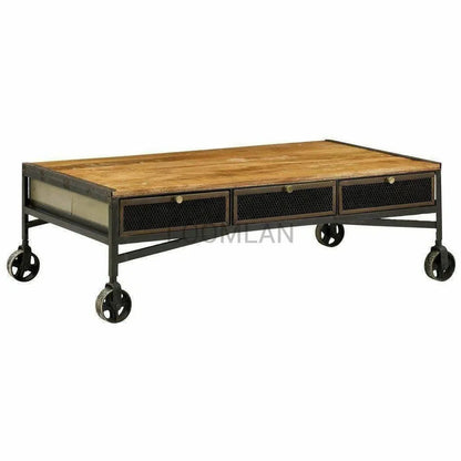 53" Rectangular Coffee Table With Wheels and Drawers Coffee Tables LOOMLAN By LOOMLAN