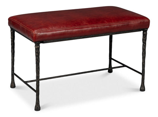 Kings Road Leather and Iron Red Bench