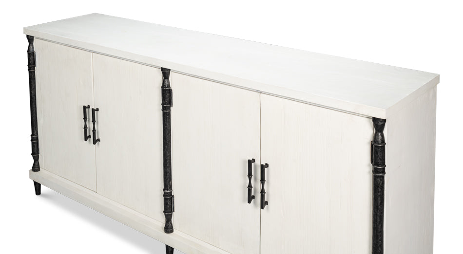 Elegance Wood and Iron White Credenza