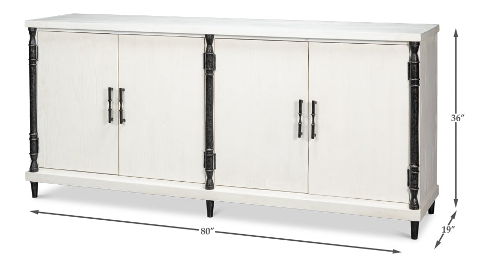 Elegance Wood and Iron White Credenza