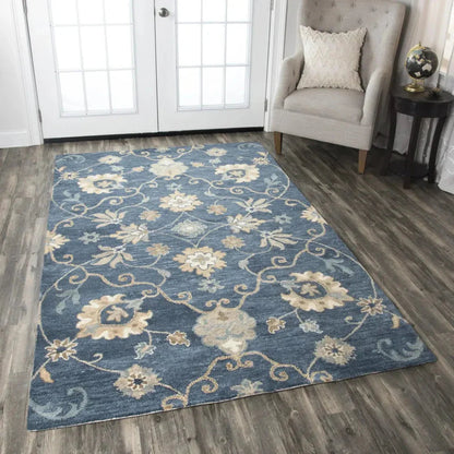 Copa Blue Round Area Rugs For Dining Room -- blue