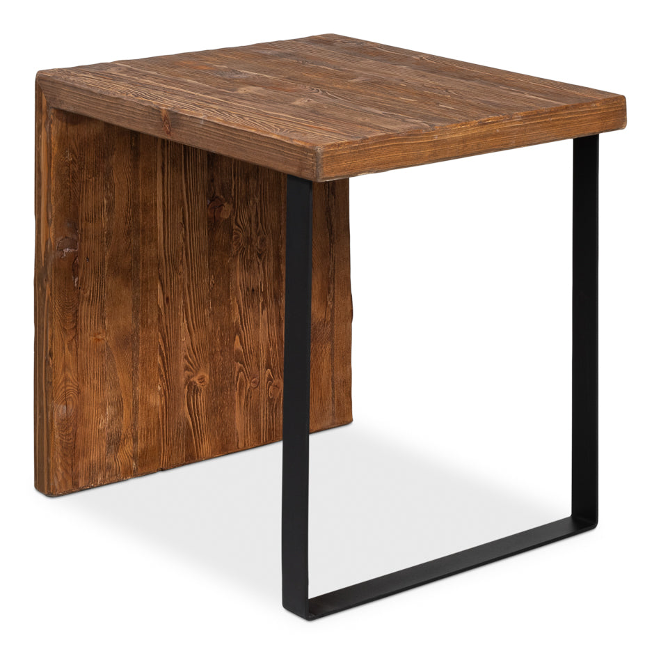 Kai Edge Reclaimed Pine and Iron Brown Rectangular Side Table