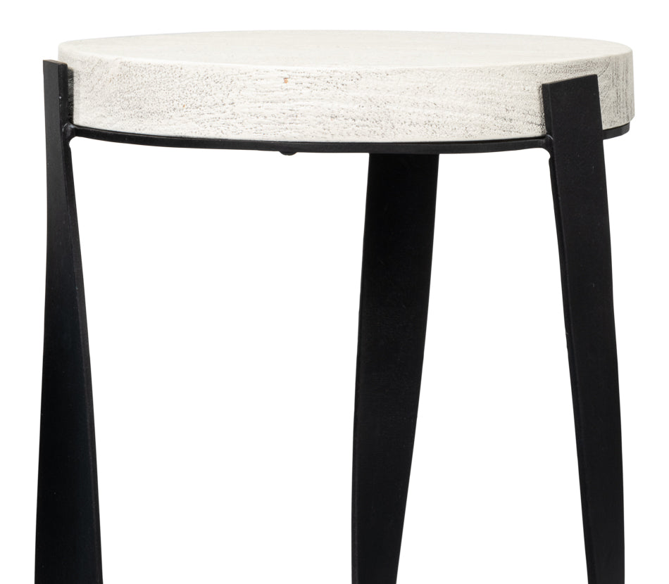 Evan Mango Wood and Metal Base Off-White Round End Table