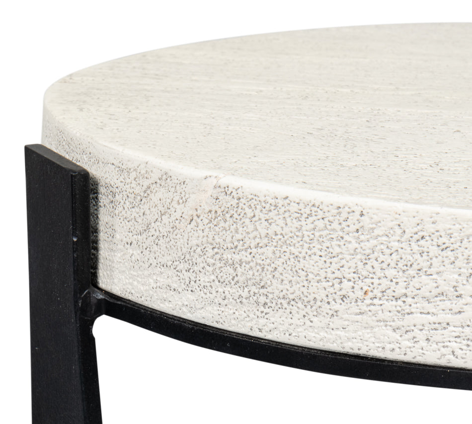 Evan Mango Wood and Metal Base Off-White Round End Table