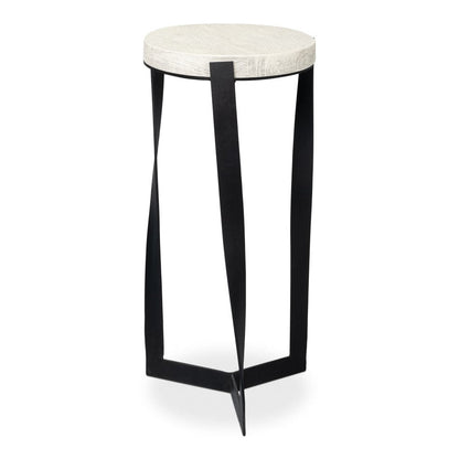 Evan Mango Wood and Metal Base Off-White Round End Table