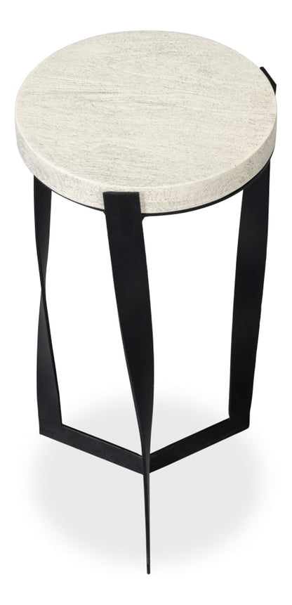 Evan Mango Wood and Metal Base Off-White Round End Table