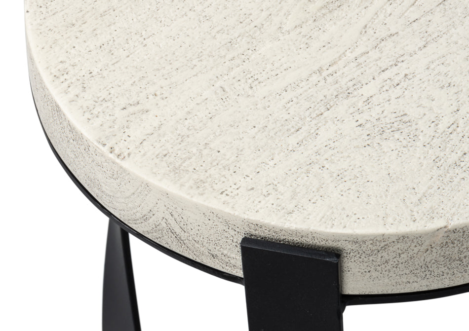 Evan Mango Wood and Metal Base Off-White Round End Table