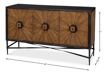 Luke Wood and Metal Brown 3 Door Sideboard