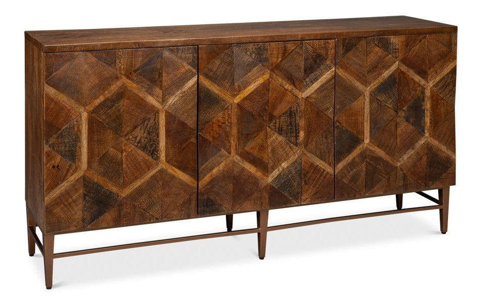 Geo Wood and Metal Brown 3 Door Sideboard