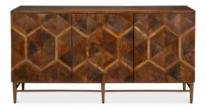 Geo Wood and Metal Brown 3 Door Sideboard