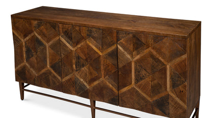 Geo Wood and Metal Brown 3 Door Sideboard