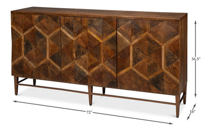 Geo Wood and Metal Brown 3 Door Sideboard