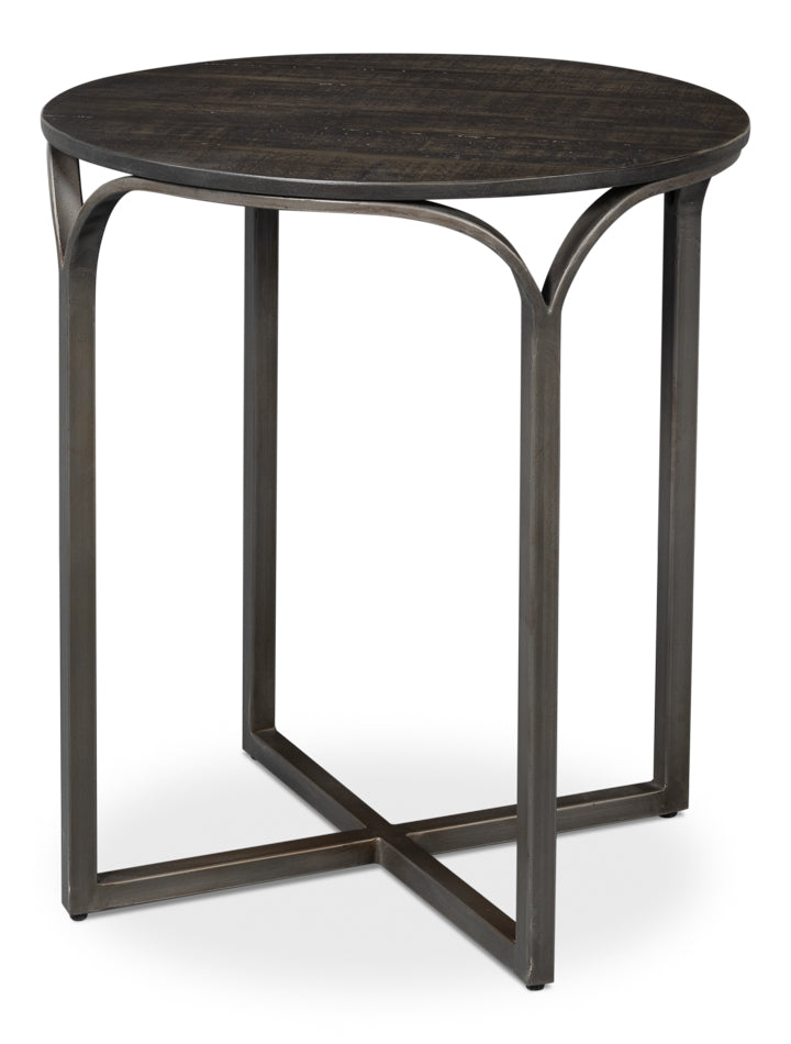 Jeromy Mango Wood and Metal Base Black Round End Table